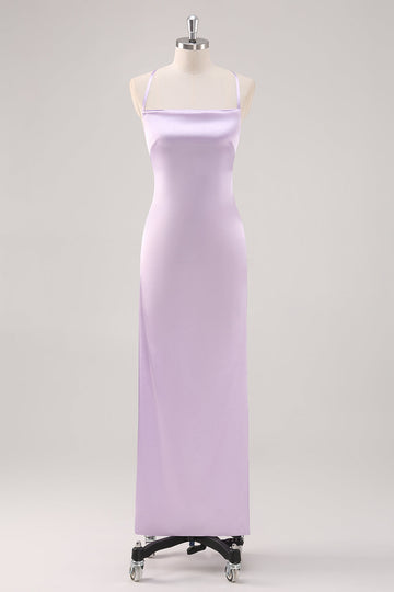 Simple Lilac Sheath Lace-Up Back Formal Dress